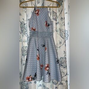 Blue and pink polka dot flower dress